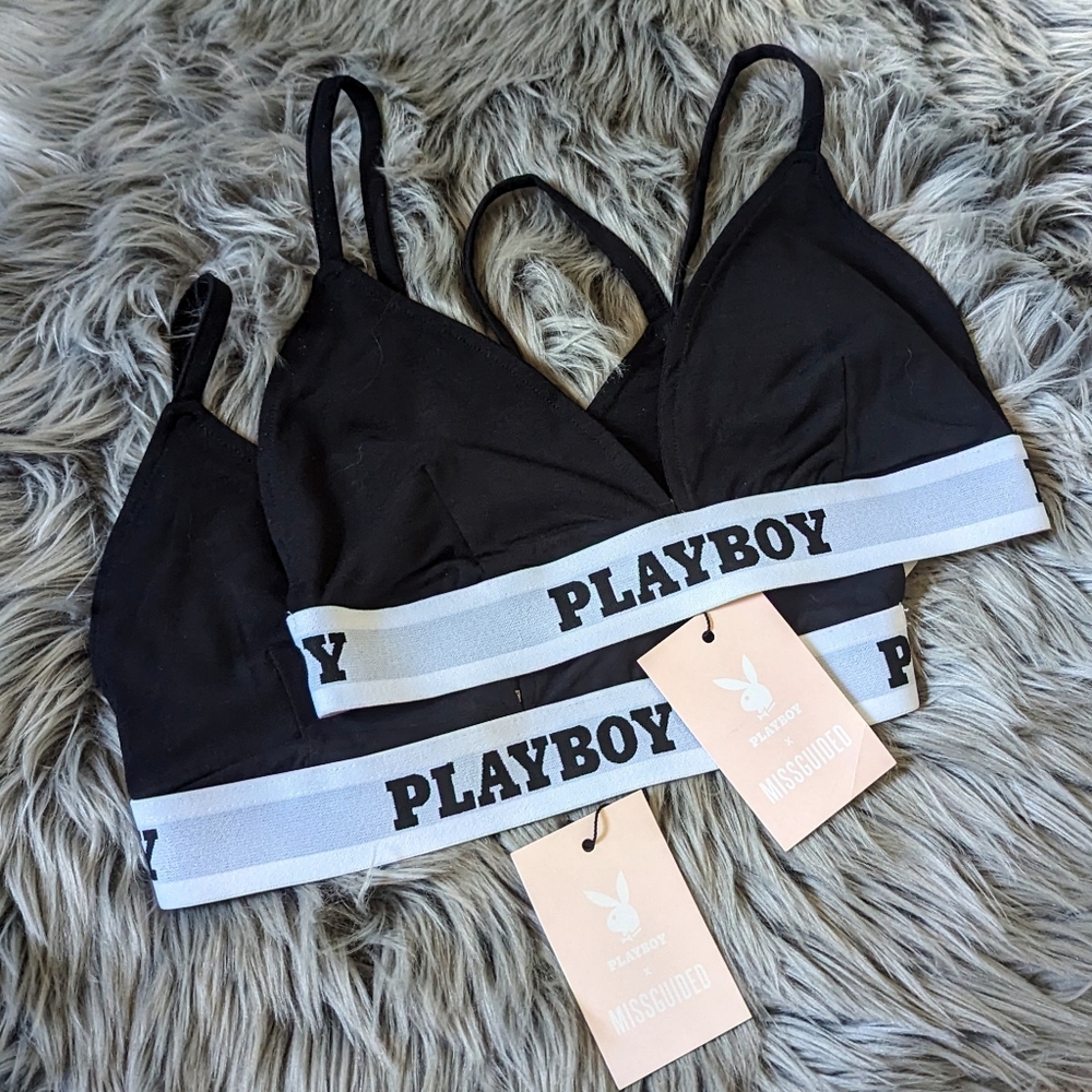 Playboy x Missguided Black Triangle Bralette Intimates and Sleepwear US 6